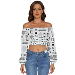 Long Sleeve Crinkled Weave Crop Top 