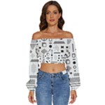 Pattern Hipster Abstract Form Geometric Line Variety Shapes Polkadots Fashion Style Seamless Long Sleeve Crinkled Weave Crop Top