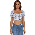 Pattern Hipster Abstract Form Geometric Line Variety Shapes Polkadots Fashion Style Seamless Short Sleeve Square Neckline Crop Top 