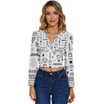 Pattern Hipster Abstract Form Geometric Line Variety Shapes Polkadots Fashion Style Seamless Long Sleeve V-Neck Top