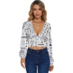 Pattern Hipster Abstract Form Geometric Line Variety Shapes Polkadots Fashion Style Seamless Long Sleeve Deep-V Velour Top