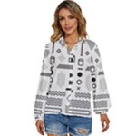Pattern Hipster Abstract Form Geometric Line Variety Shapes Polkadots Fashion Style Seamless Women s Long Sleeve Button Up Shirt