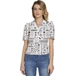 Pattern Hipster Abstract Form Geometric Line Variety Shapes Polkadots Fashion Style Seamless Puffed Short Sleeve Button Up Jacket