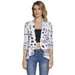 Pattern Hipster Abstract Form Geometric Line Variety Shapes Polkadots Fashion Style Seamless Women s 3/4 Sleeve Ruffle Edge Open Front Jacket