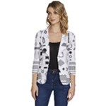 Pattern Hipster Abstract Form Geometric Line Variety Shapes Polkadots Fashion Style Seamless Women s One-Button 3/4 Sleeve Short Jacket