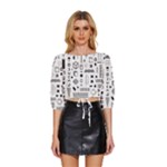 Pattern Hipster Abstract Form Geometric Line Variety Shapes Polkadots Fashion Style Seamless Mid Sleeve Drawstring Hem Top