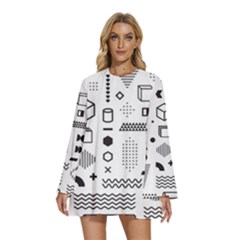Round Neck Long Sleeve Bohemian Style Chiffon Mini Dress 