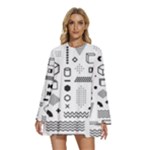 Pattern Hipster Abstract Form Geometric Line Variety Shapes Polkadots Fashion Style Seamless Round Neck Long Sleeve Bohemian Style Chiffon Mini Dress