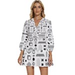 Pattern Hipster Abstract Form Geometric Line Variety Shapes Polkadots Fashion Style Seamless V-Neck Placket Mini Dress