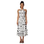 Pattern Hipster Abstract Form Geometric Line Variety Shapes Polkadots Fashion Style Seamless Sleeveless Cross Front Cocktail Midi Chiffon Dress