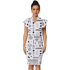 Vintage Frill Sleeve V-Neck Bodycon Dress 