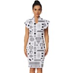 Pattern Hipster Abstract Form Geometric Line Variety Shapes Polkadots Fashion Style Seamless Vintage Frill Sleeve V-Neck Bodycon Dress