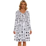 Pattern Hipster Abstract Form Geometric Line Variety Shapes Polkadots Fashion Style Seamless Long Sleeve Dress With Pocket