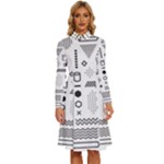 Pattern Hipster Abstract Form Geometric Line Variety Shapes Polkadots Fashion Style Seamless Long Sleeve Shirt Collar A-Line Dress