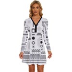 Pattern Hipster Abstract Form Geometric Line Variety Shapes Polkadots Fashion Style Seamless Long Sleeve Deep V Mini Dress 