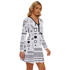 Long Sleeve Deep V Mini Dress  