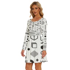Long Sleeve Wide Neck Velvet Dress 