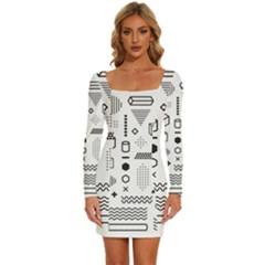 Long Sleeve Square Neck Bodycon Velvet Dress 