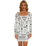 Pattern Hipster Abstract Form Geometric Line Variety Shapes Polkadots Fashion Style Seamless Long Sleeve Square Neck Bodycon Velvet Dress