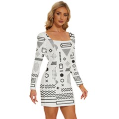 Long Sleeve Square Neck Bodycon Velvet Dress 