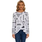 Pattern Hipster Abstract Form Geometric Line Variety Shapes Polkadots Fashion Style Seamless Long Sleeve Crew Neck Pullover Top