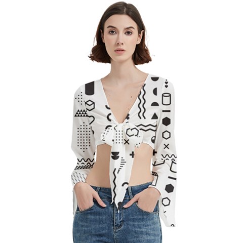 Pattern Hipster Abstract Form Geometric Line Variety Shapes Polkadots Fashion Style Seamless Trumpet Sleeve Cropped Top from ArtsNow.com