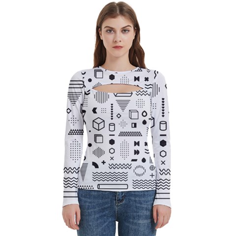 Pattern Hipster Abstract Form Geometric Line Variety Shapes Polkadots Fashion Style Seamless Women s Cut Out Long Sleeve T