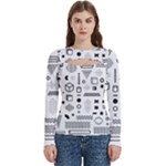 Pattern Hipster Abstract Form Geometric Line Variety Shapes Polkadots Fashion Style Seamless Women s Cut Out Long Sleeve T-Shirt