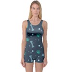 Bons Foot Prints Pattern Background One Piece Boyleg Swimsuit