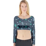 Bons Foot Prints Pattern Background Long Sleeve Crop Top