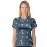 Bons Foot Prints Pattern Background V-Neck Sport Mesh T-Shirt