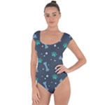 Bons Foot Prints Pattern Background Short Sleeve Leotard 