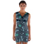 Bons Foot Prints Pattern Background Wrap Front Bodycon Dress