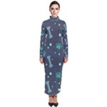 Bons Foot Prints Pattern Background Turtleneck Maxi Dress