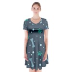 Bons Foot Prints Pattern Background Short Sleeve V-neck Flare Dress