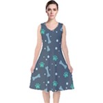 Bons Foot Prints Pattern Background V-Neck Midi Sleeveless Dress 