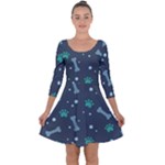 Bons Foot Prints Pattern Background Quarter Sleeve Skater Dress