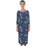 Bons Foot Prints Pattern Background Quarter Sleeve Midi Bodycon Dress