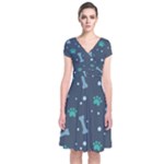 Bons Foot Prints Pattern Background Short Sleeve Front Wrap Dress