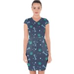 Bons Foot Prints Pattern Background Capsleeve Drawstring Dress 