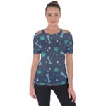 Bons Foot Prints Pattern Background Shoulder Cut Out Short Sleeve Top