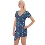 Bons Foot Prints Pattern Background Short Sleeve Asymmetric Mini Dress