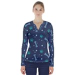 Bons Foot Prints Pattern Background V-Neck Long Sleeve Top