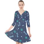 Bons Foot Prints Pattern Background Quarter Sleeve Front Wrap Dress
