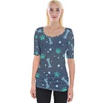 Bons Foot Prints Pattern Background Wide Neckline T-Shirt