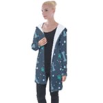 Bons Foot Prints Pattern Background Longline Hooded Cardigan