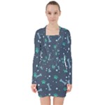 Bons Foot Prints Pattern Background V-neck Bodycon Long Sleeve Dress