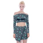 Bons Foot Prints Pattern Background Off Shoulder Top with Mini Skirt Set