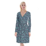 Bons Foot Prints Pattern Background Long Sleeve Velvet Front Wrap Dress