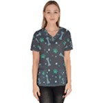 Bons Foot Prints Pattern Background Women s V-Neck Scrub Top
